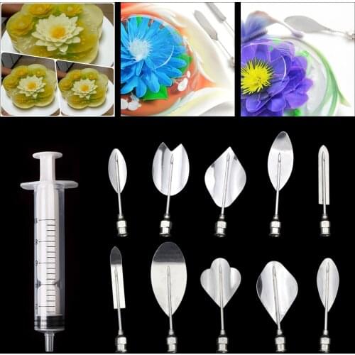 10pcs/set 3D Flower shape Jelly Needle Art Tools Cake Gelatin Pudding Nozzle Syringe Russia Nozzle Set Cake Decorating Tools