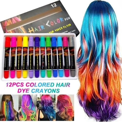 12 Colors Crayon Wet Dry Kids Makeup Party Gifts Temporary Pen Cosplay Salon Hairdressing Face Paint Washable Hair Chalk