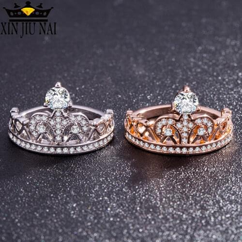 2 Colors High End Crown With Tiny Queen, Princess Ring, Female Personality, Hollow Rose Golden Couple Engagement 925rings 6-10