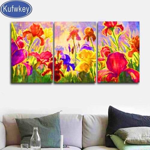 Red iris diamond painting,full,square,round diamond embroidery 3 Piecs,mosaic diamond diy handwork,Gladdon,Triptych