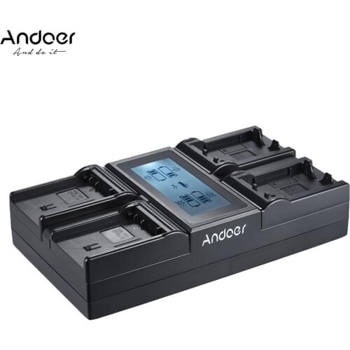 Andoer NP-FZ100 4-Channel LCD Camera Battery Charger for Sony A7III A9 A7RIII A7SIII with DC Car Charger LCD Display