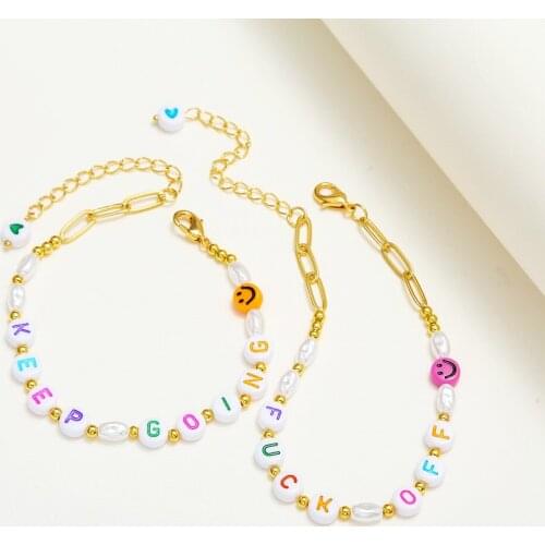 Colorful Initial Beads Pendant Bracelet for Women Men Beaded Letter Chain On Hand Couple Jewelry Gift Inspirational Luck I Can