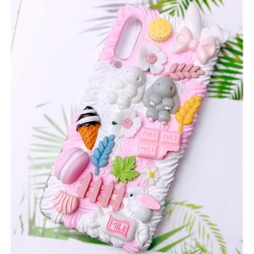 Handmade Case for iPhone 11/12 pro cute Rabbit Phone Cover ip7/8 plus for iPhone XS MAX XR 3D Candy Food DIY cream shell SE 2020