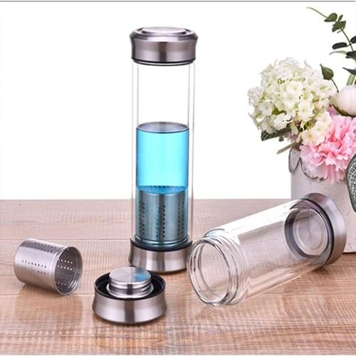 Leak-Proof Glass Water Bottle 300/420ml Drinking Teapot Sports Travel Tour Circular Transparent Bottles With Tea Strainer