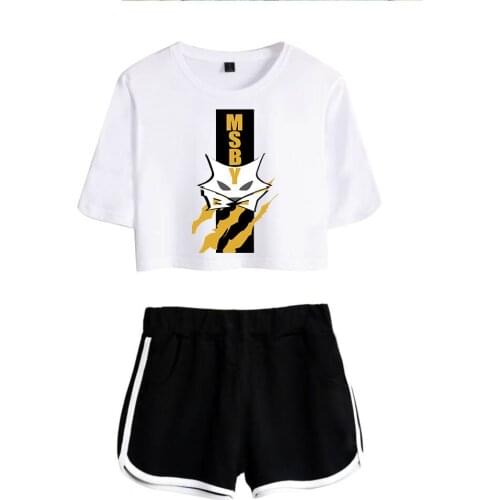 Haikyuu!! Exposed Navel White T-shirt +Black shorts womens two-piece sets Hot Anime Black Wolf MSBY girls Summer two-piece
