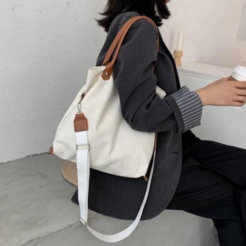 Canvas Handbag Women Large Capacity Lady Shopping Tote Casual Reusable Girl Handle Bag Shoulder Bag Simple Solid Color Purse Sac