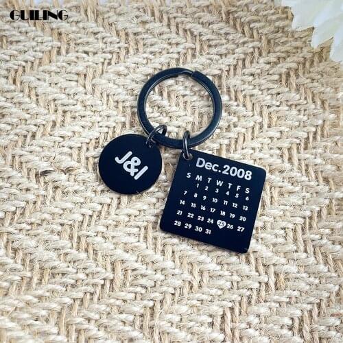 Dainty Engraved Date Custom Calendar Keychain Personalized Stainless Steel Anniversary Key Chain Couple Gift Avoid Forgetting