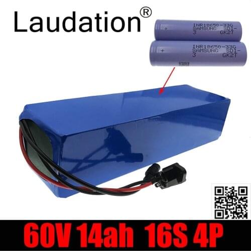 Laudation 60V 14AH Electric Bike Battery 18650 Pack 16S 4P Built-in 30A BMS For Scooters With Motors Less Than 1000W, Etc