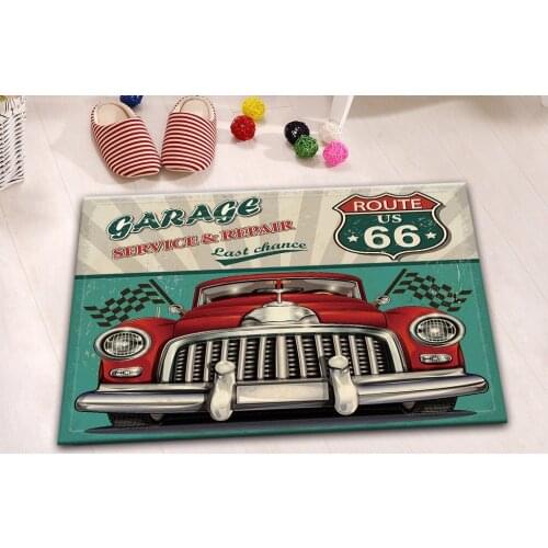 LB 60*40 Vintage Route 66 Car Cool White And Black 3D Bathroom Carpet Floor Mat Doormat Kitchen Toilet Rug For Man Living Room