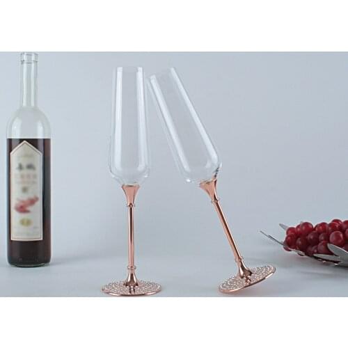 201-300 ml Metal Base Multi-drill Rose Gold Champagne Cup Silver High-legged Crystal Glass Gold High-legged Red Wine Cup