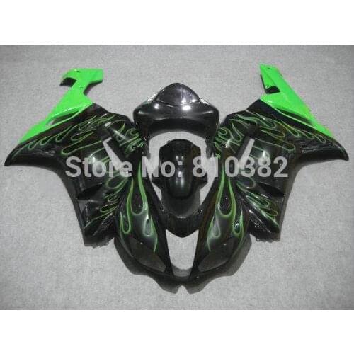 Motorcycle Fairing kit for KAWASAKI Ninja ZX6R 07 08 ZX6R 636 2007 2008 TOP Green flames black ABS Fairings set +7 gifts SC120