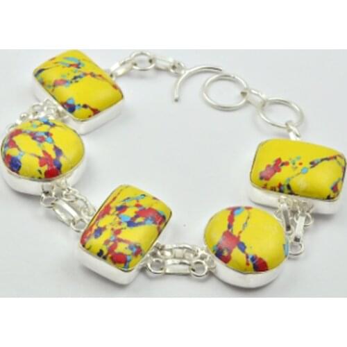 Mosaic Jaspers Bracelet Silver Overlay Over Copper , 22 cm, B2712