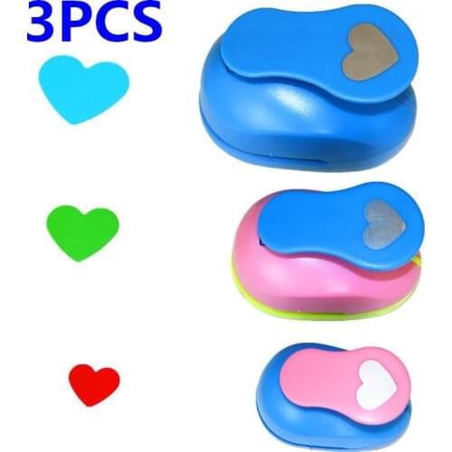 3PCS(5cm,3.8cm,2.5cm) heart shape craft punch set children manual DIY hole punches cortador de papel de scrapbook Circle punch