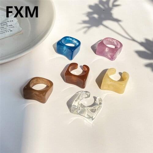 FXM New Korean Geometric Transparent Resin Acrylic Rings Set For Women Fashion Rings 2021 Trend Jewelry Gifts