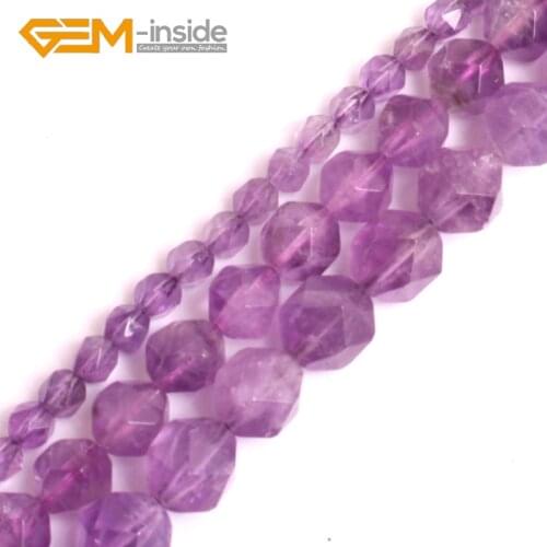 Natural Faceted Polygonal Shape Natural Light Purple Amethysts Crystals Loose Beads For Jewelry Making DIY Bead 15" Strand