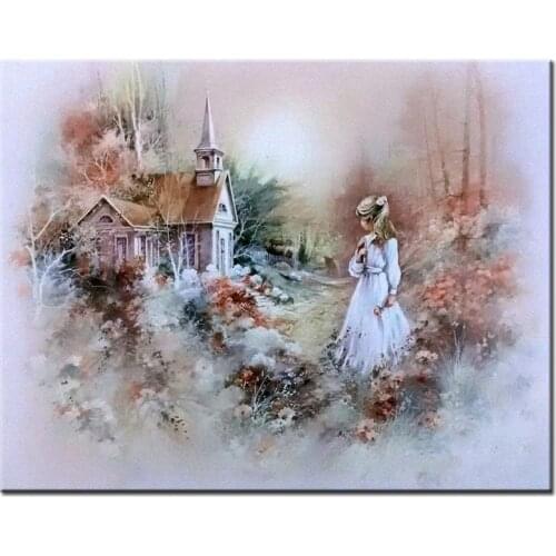 New diamond embroidery 2021 5d diy Diamond Painting landscape garden girl Cross Stitch Round Rhinestones Mosaic fantasy art