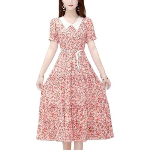 2021 Summer new Floral Chiffon Dress high grade age reducing middle aged womens skirt