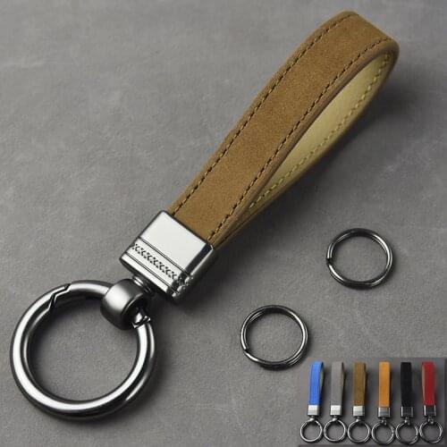 New Luxury Matte Leather Keychain Car Key Ring Clip Circle Buckle Key Holder Auto Waist Keyfob Organizer Business Men Gift