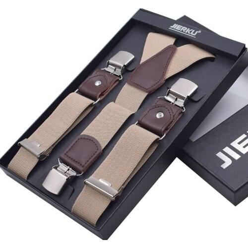 JIERKU Genuine Leather Suspenders Mans Braces 3Clips Suspensorio Fashion Trousers Strap Father/Husbands Gift 2019 New JK3C077