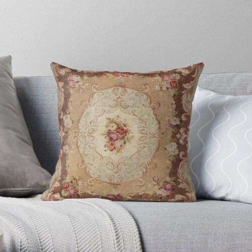 Pillowslip Antique Rose Floral French Aubusson Rug Print Throw Pillow 100% Cotton Decor Pillow Case Home Cushion Cover 45*45cm