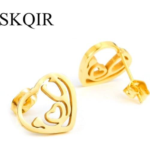 Hollow Heart Stud Earrings Stainless Steel Medical Earring for Nurse Cute Arete Gold Color Trendy Free Shipping 2020