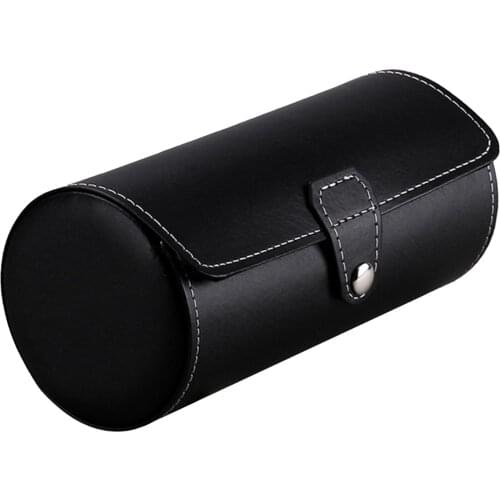 Portable 3 Slots Watch Roll Container Box for Personal Use Earring Collector Holder Display Case Storage Black