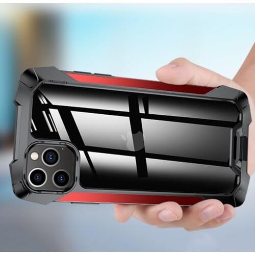 Shockproof Armor for IPhone XR XS Max 12Pro 7Plus 8 SE2020 11Pro Case Transparent Soft Silicone Airbag Metal Frame Cover Luxury