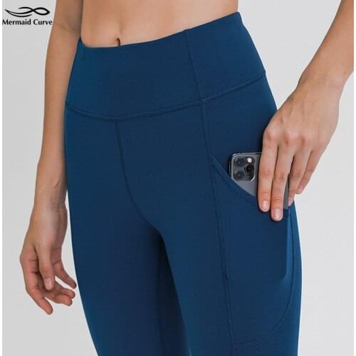 Mermaid Curve Gym Womens Clothes Side Drop-in PocketsHidden Waistband Pocket Yoga Pants High-Rise Tight Fitness Leggings