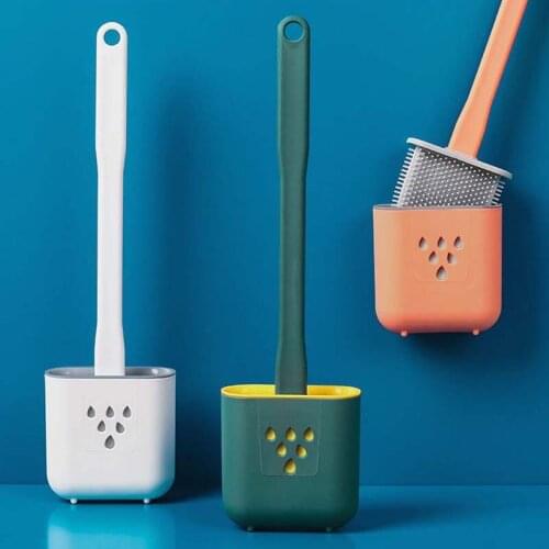 TPR Toilet Brush Water Leak Proof With Base Silicone Wc Head Flexible Soft Bristles Brush Quick Drying Holder Bathroom Set