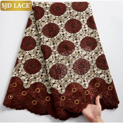 SJD LACE Blue Swiss Voile Lace In Switzerland With Stones African Lace Fabric Punch Cotton 5Yards Garment Materials Sewing A2373