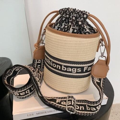 Straw Woven Bucket Bag Womens Bags 2021 New High Capacity Broadband One Shoulder Messenger Bags Women Straw Bag