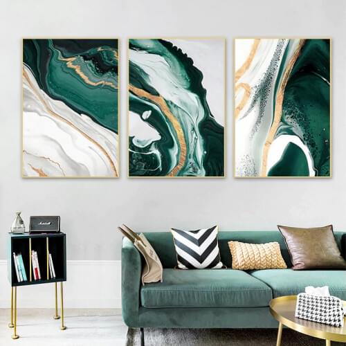 Modern Abstract Wall Art Canvas Poster Green and Gold Texture Print Canvas Painting For Living Room Bedroom Decoration Pictures