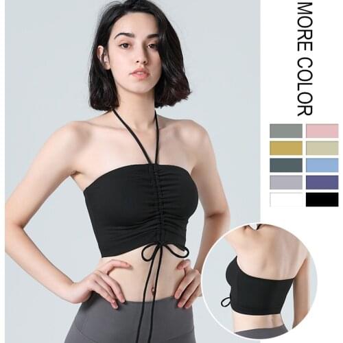 Sports Bra Women Hanging Neck Yoga Shockproof Padded Bra Backless Drawsting Tank Top Bra Activewear Push Up Gym Workout Bra S-XL