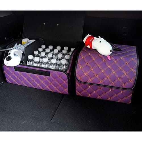 Quilting Car Trunk Storage Box Waterproof PU Leather Organizer In Car Folding Storage Item Bag Automobile Stowing Tidying Box