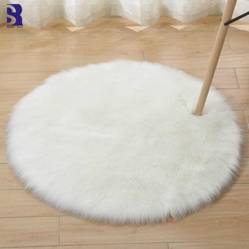 SunnyRain 1-piece Artificial Fur Sheepskin Rug White Round Rugs for Living Room Bedroom Area Rugs Fluffy White Rugs