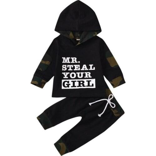Newborn Baby Boy Long Sleeve Camouflage Letter Print Hooded Sweatshirt Tops Long Pant 2pcs Autumn Clothes Set 0-3 Years