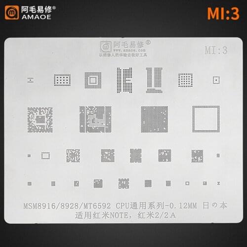 Amaoe Mi3 BGA Reballing Stencil For Xiaomi MSM8916/8928 MT6592/8916 Redmi 2 2A Note CPU RAM POWER WIFI AUDIO IC Chip Steel Mesh