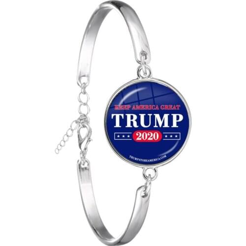 Keep America Great Bracelet 2020 USA Trump Collection Glass Cabochon Silver Plated Bangle Jewelry For Women Men Support Trump