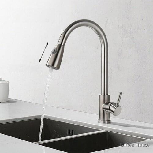 Stainless Steel Pull-Out Faucet Kitchen Sink Hot And Cold Water Faucet Can Rotate Pull Telescopic Faucet Household Accessories