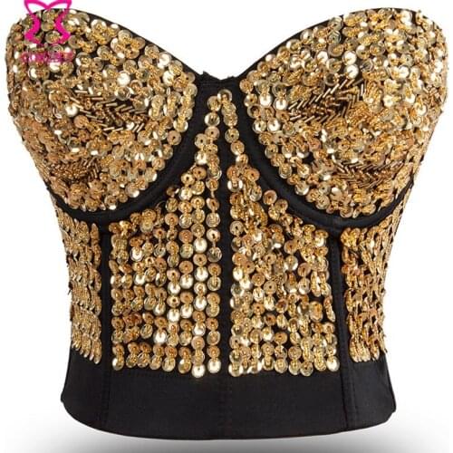 Striking Gold Women Underwear Studded Punk Bra Dance Party ClubWear Beaded Sequins Bras Fashion Lady Brassiere