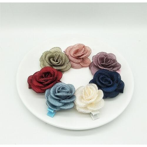 2Ps/lot 7Colors Bright Blooming Roses Flower Hair Clip Grid Hairpin Girl Headdress Kid Hair Accessories