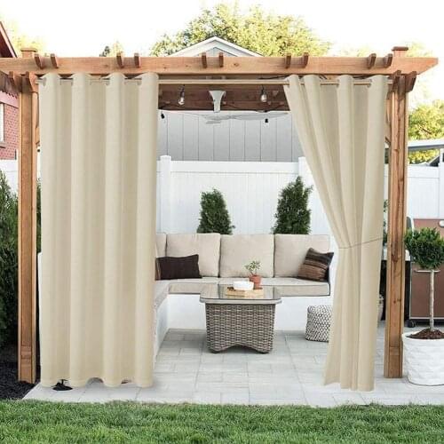 Floor Curtain Grommet Curtain Solid Color Waterproof Polyester Sun Blocking Floor Drape for Outdoor
