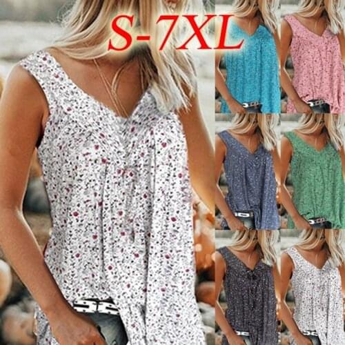 S-7XL Casual Summer Tee Shirts Tanks Women 2020 Sexy V-Neck Boho Floral Print Large Size Beach T Shirt Loose Plus Size Tops 6XL