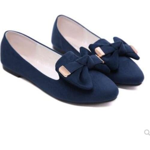 Ladys Bow-Knot Glitter Sweet Cute Plus Size 3- 48 flock Pointed Toe Women Flattie No Heel Flat Shoes Tender Red/Blue/Pink Black