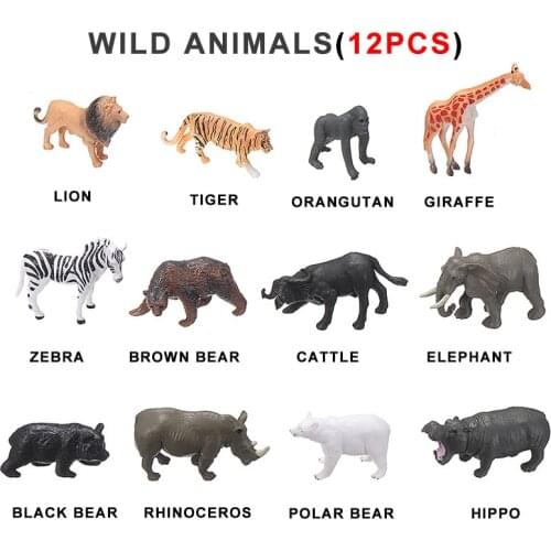 12pcs children Simulation Wild Animal Model Toy Mini Animal Lion Tiger Zebra Giraffe Elephant Figures Dolls toys