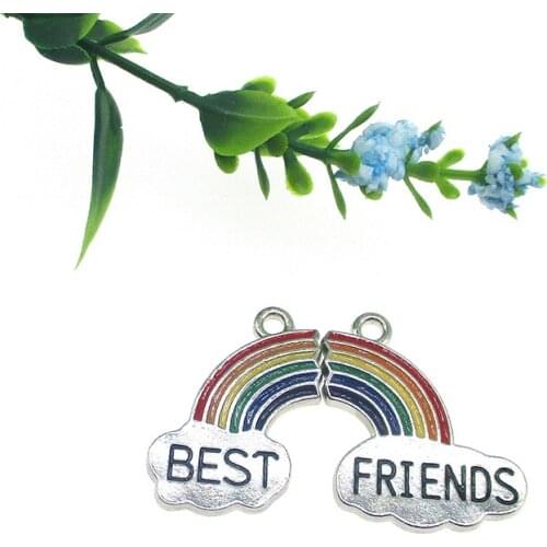 2 Pcs/set Fashion Best Friend Stitching Pendant Necklace for Female Broken Heart Rainbow Friendship Necklace Puzzle Choker XL649