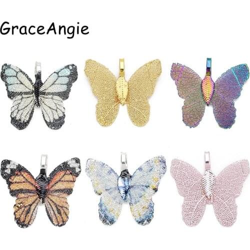 2pcs Butterfly Necklace Pendant Filigree Beauty Choker Charms Bracelet Necklace Diy Collar Jewelry 31*29mm Gold ColorfulColor