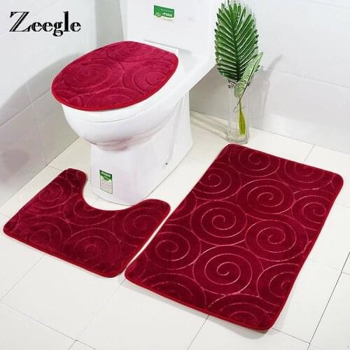 3D Embossed Bathroom Carpet Non-slip Bath Mat Toilet Rugs 3Pcs Bathroom Floor Mat Shower Room Bath Mat Set Bath Rugs