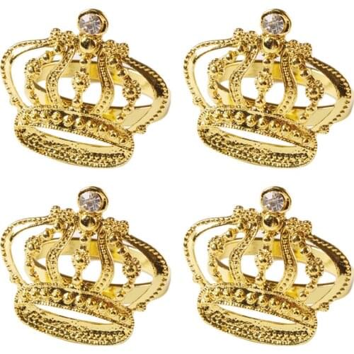 4pcs Golden Fashion Napkin Rings Sparkling Napkin Buckles Crown Napkin Holders Dinning Table Setting Decor for Wedding Party