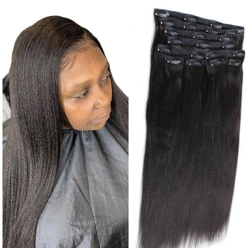 8pcs Yaki Straight Clips In Human Hair Extensions Brazilian Remy Hair 100g Full Head Hair Extension Clips In